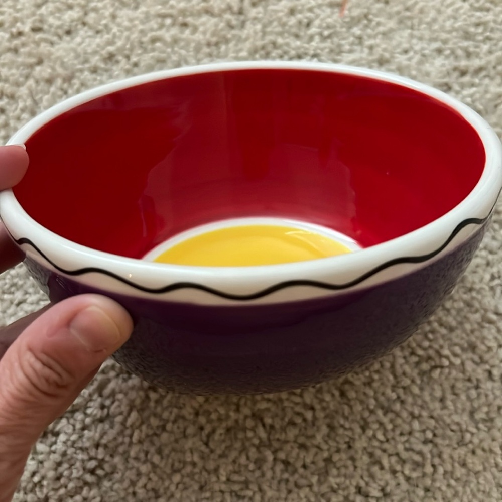 Dansk "Latin Spice Habanero Red" 6 in Bowl Red Purple Yellow Wavy Black Line